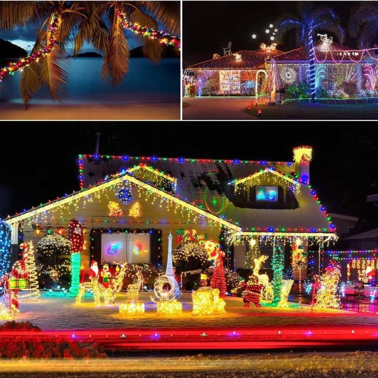 LED šviečianti žarna multikolorinė kalėdinė lauko namui 10m 8 FUNKCIJŲ