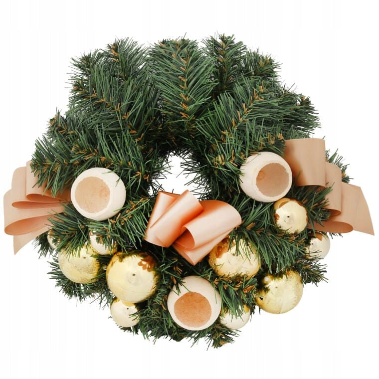 Dekoratyvinis kalėdinis vainikas, auksine, 40cm, ant durų, švenčių puošmena