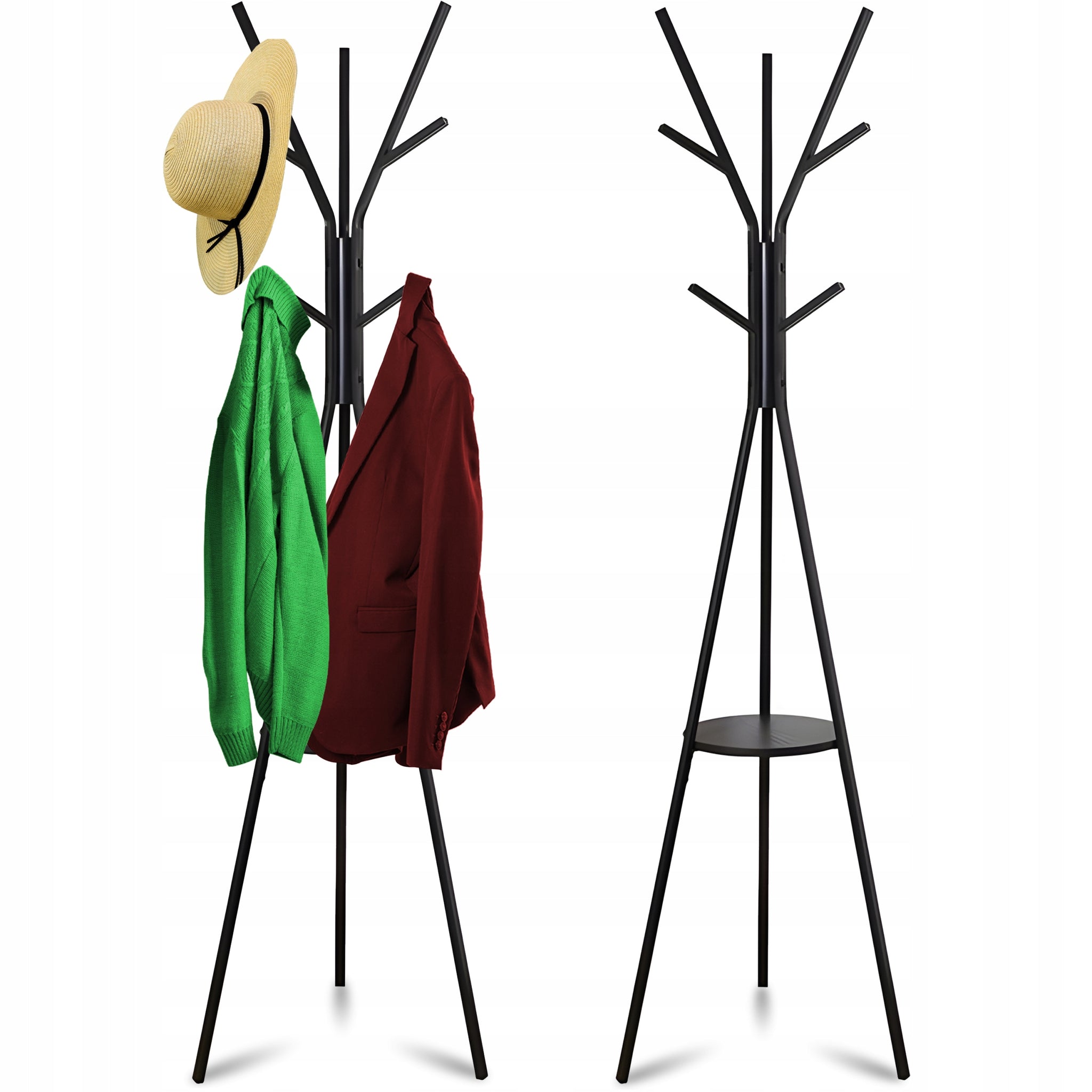 STOVĖJANTI METALINĖ JUODA LOFT STILIAUS 9 KABLIUKŲ 180 CM DRABUŽIŲ KABINIMO KROSNIS