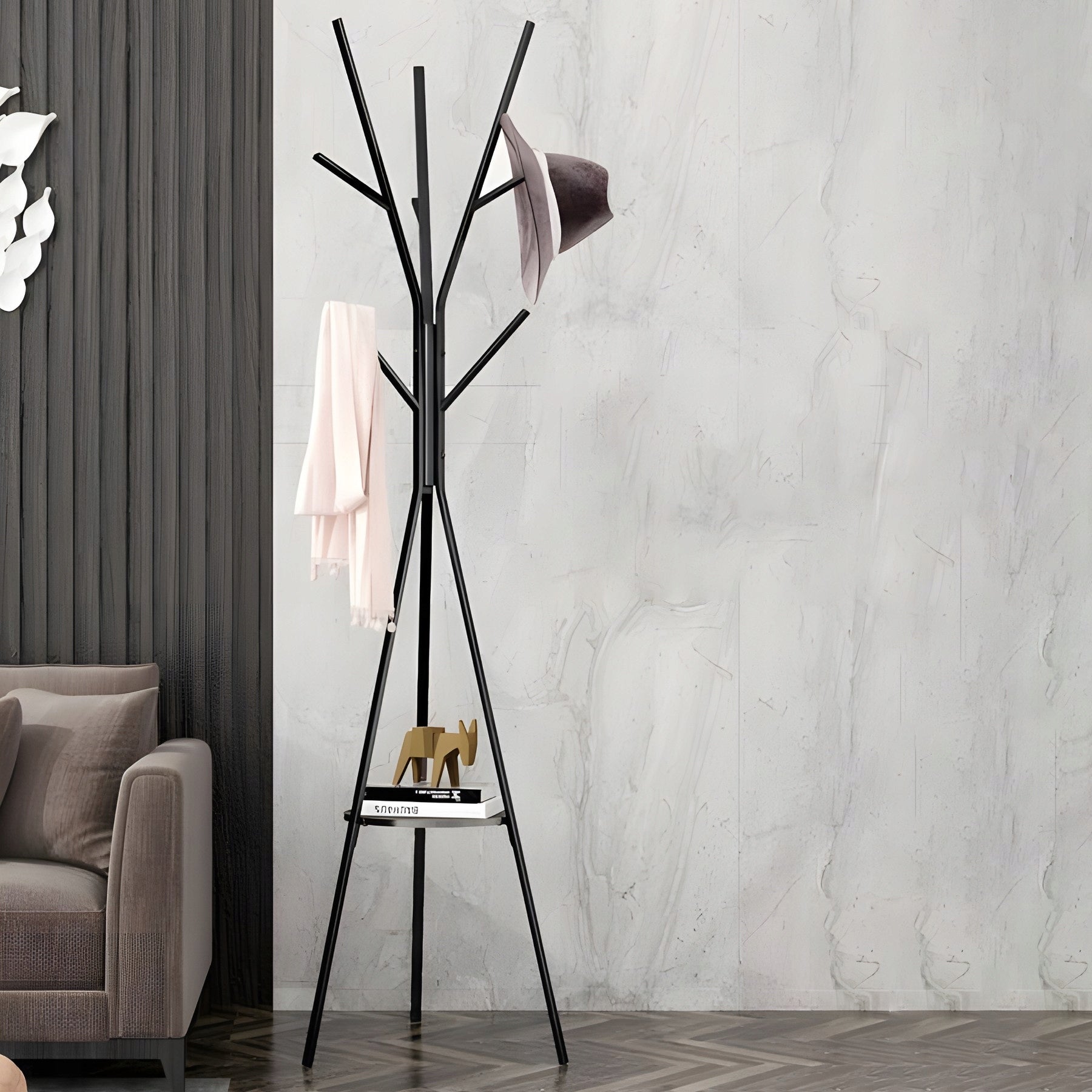 STOVĖJANTI METALINĖ JUODA LOFT STILIAUS 9 KABLIUKŲ 180 CM DRABUŽIŲ KABINIMO KROSNIS