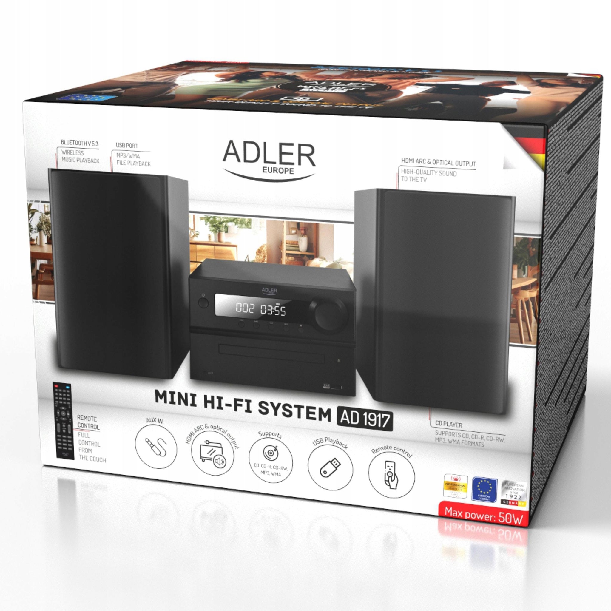 HI-FI Stereo sistema su Bluetooth CD MP3 USB FM radijas "Adler" AD 1917