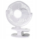 Mini stalo ventiliatorius, akumuliatorinis, su spaustuku, 3 greičių, LED, namams ir sodui