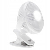 Mini stalo ventiliatorius, akumuliatorinis, su spaustuku, 3 greičių, LED, namams ir sodui