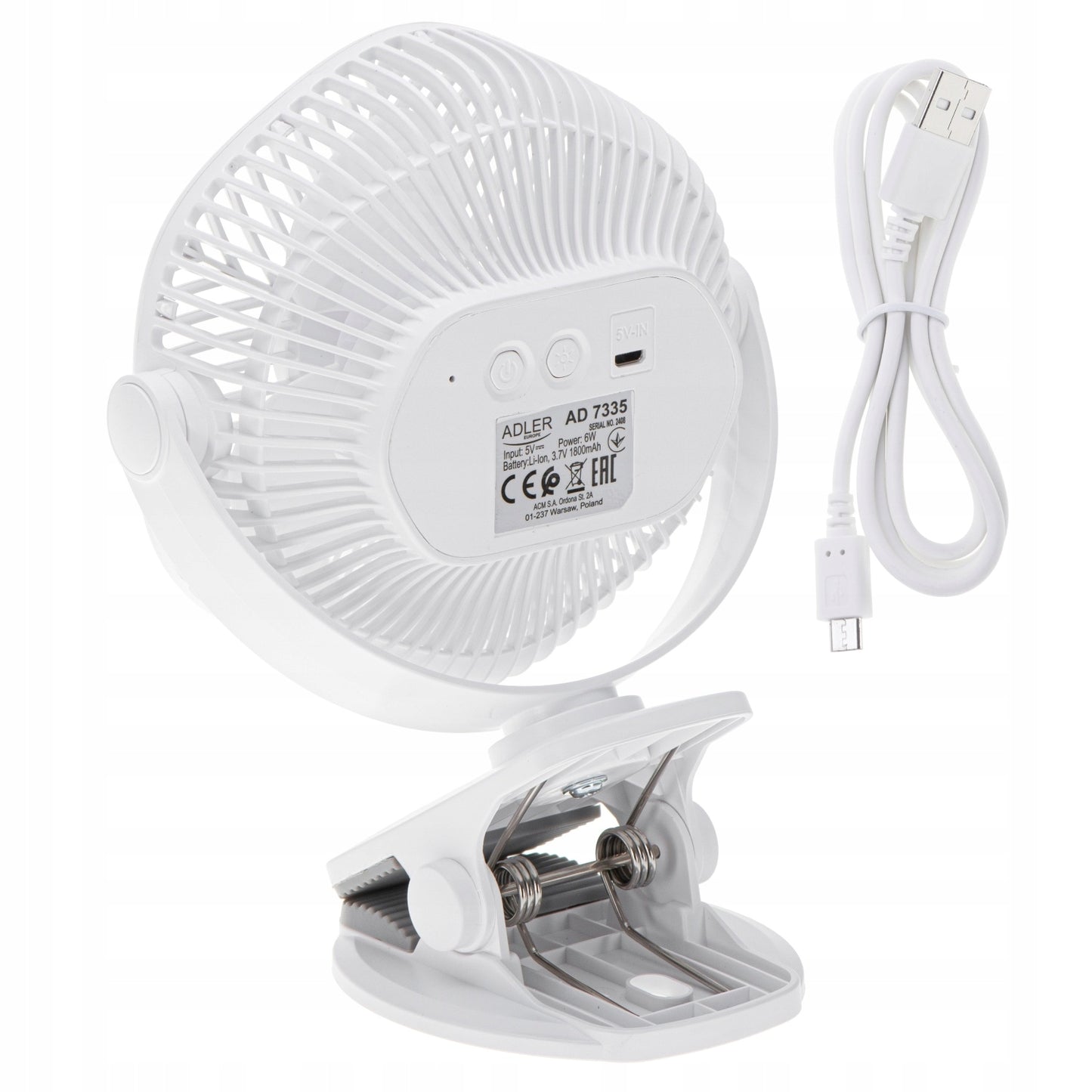 Mini stalo ventiliatorius, akumuliatorinis, su spaustuku, 3 greičių, LED, namams ir sodui