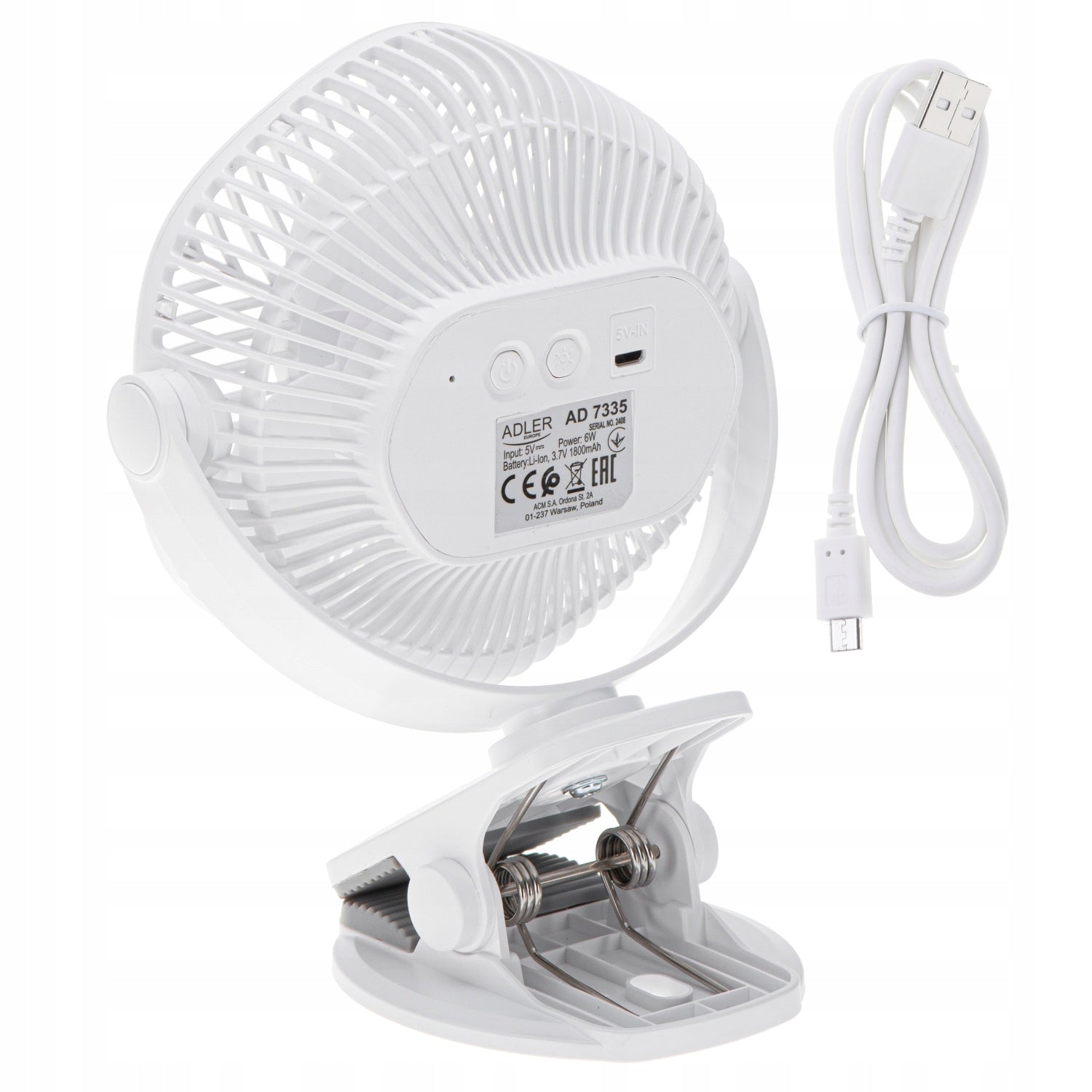 Mini stalo ventiliatorius, akumuliatorinis, su spaustuku, 3 greičių, LED, namams ir sodui