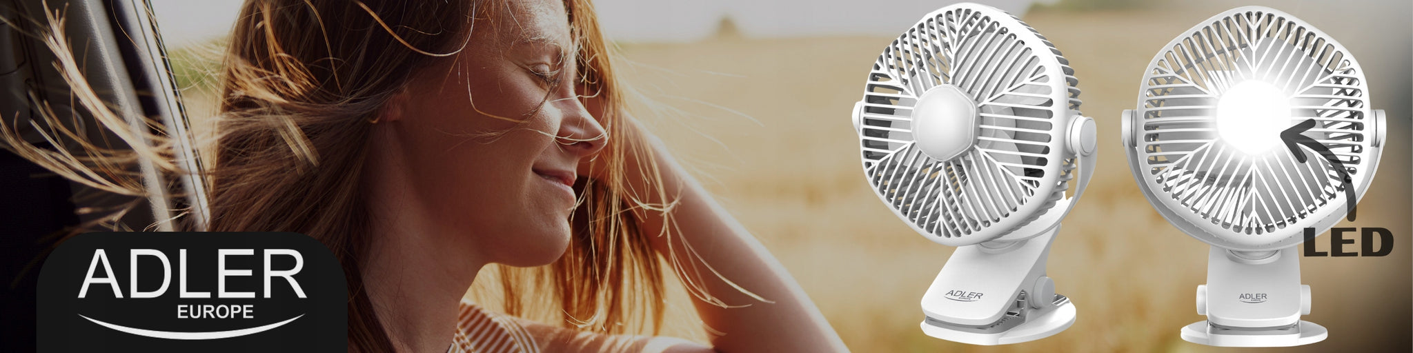 Mini stalo ventiliatorius, akumuliatorinis, su spaustuku, 3 greičių, LED, namams ir sodui