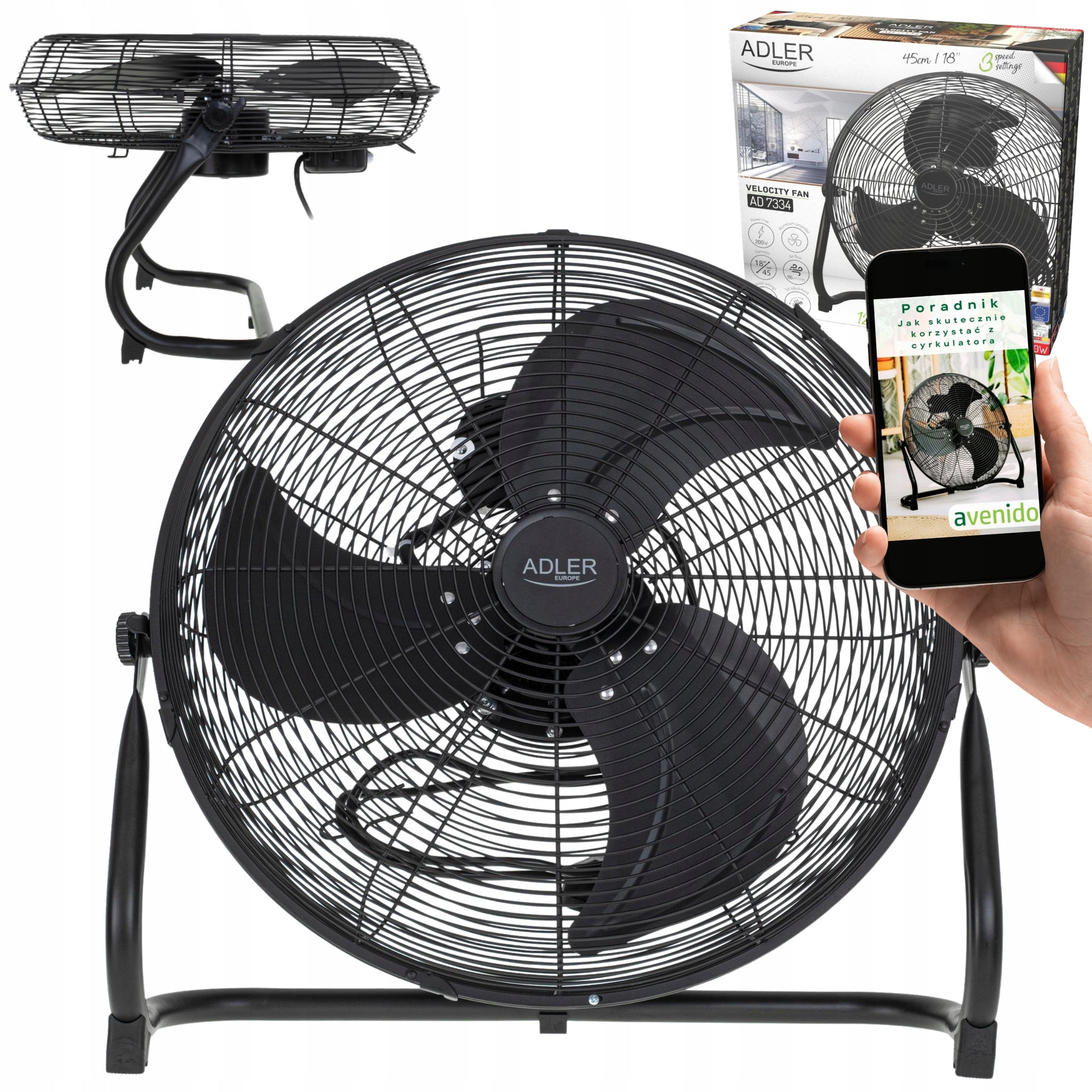 Pastatomas ventiliatorius Namams ir sodui Galingas 200W 45 Cm 3 Greičių