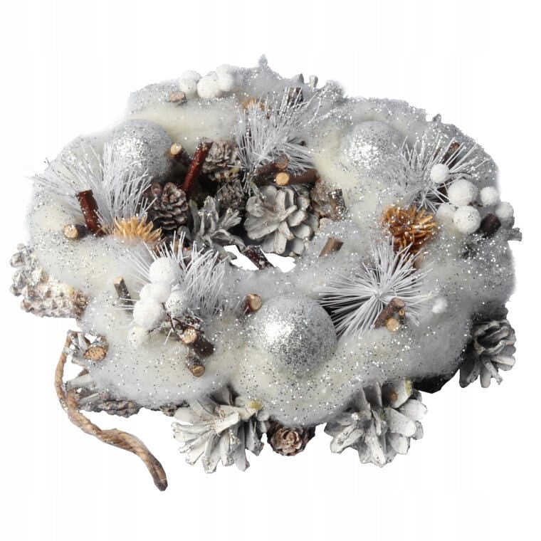 Kalėdinis vainikas durų dekoracija 26 cm baltas Paruošta puošmena