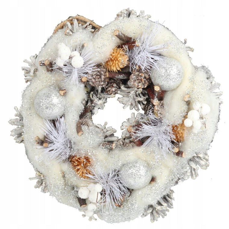 Kalėdinis vainikas durų dekoracija 26 cm baltas Paruošta puošmena