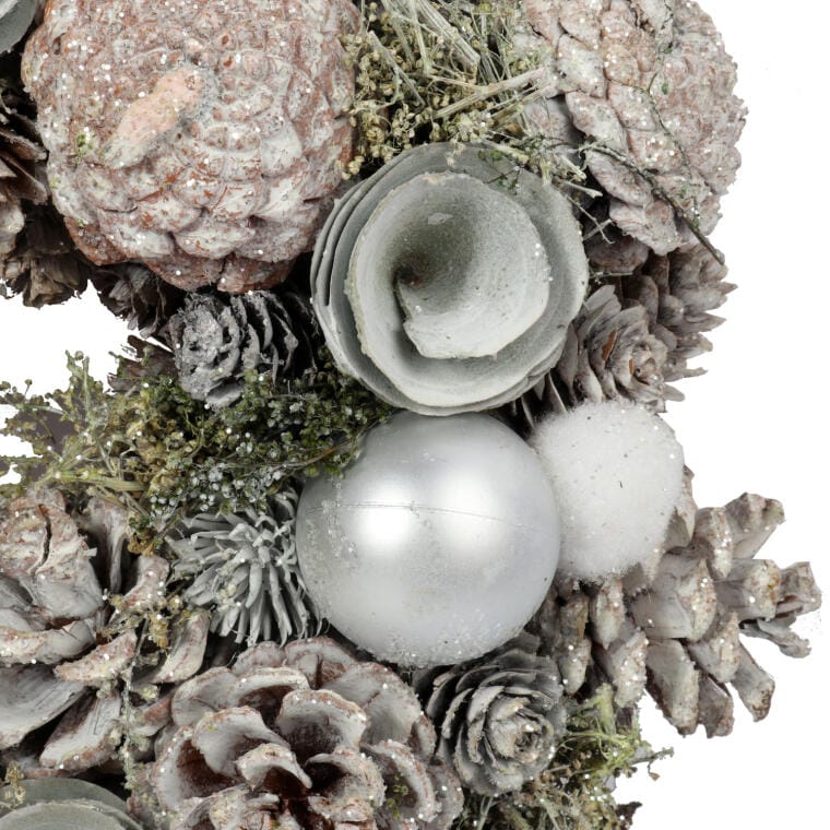 Kalėdinis vainikas, durų dekoracija, 26 cm, sidabro ir rudos spalvos, šventinė puošmena