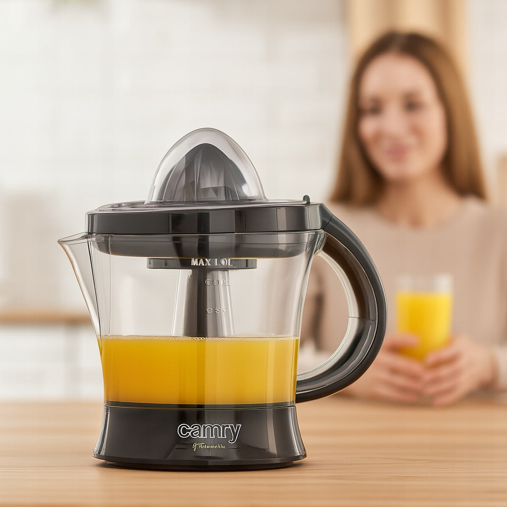 Elektrinė citrusinių vaisių sulčiaspaudė virtuvei, 60W, dvikryptė, 2 kūgiai, 1L talpa