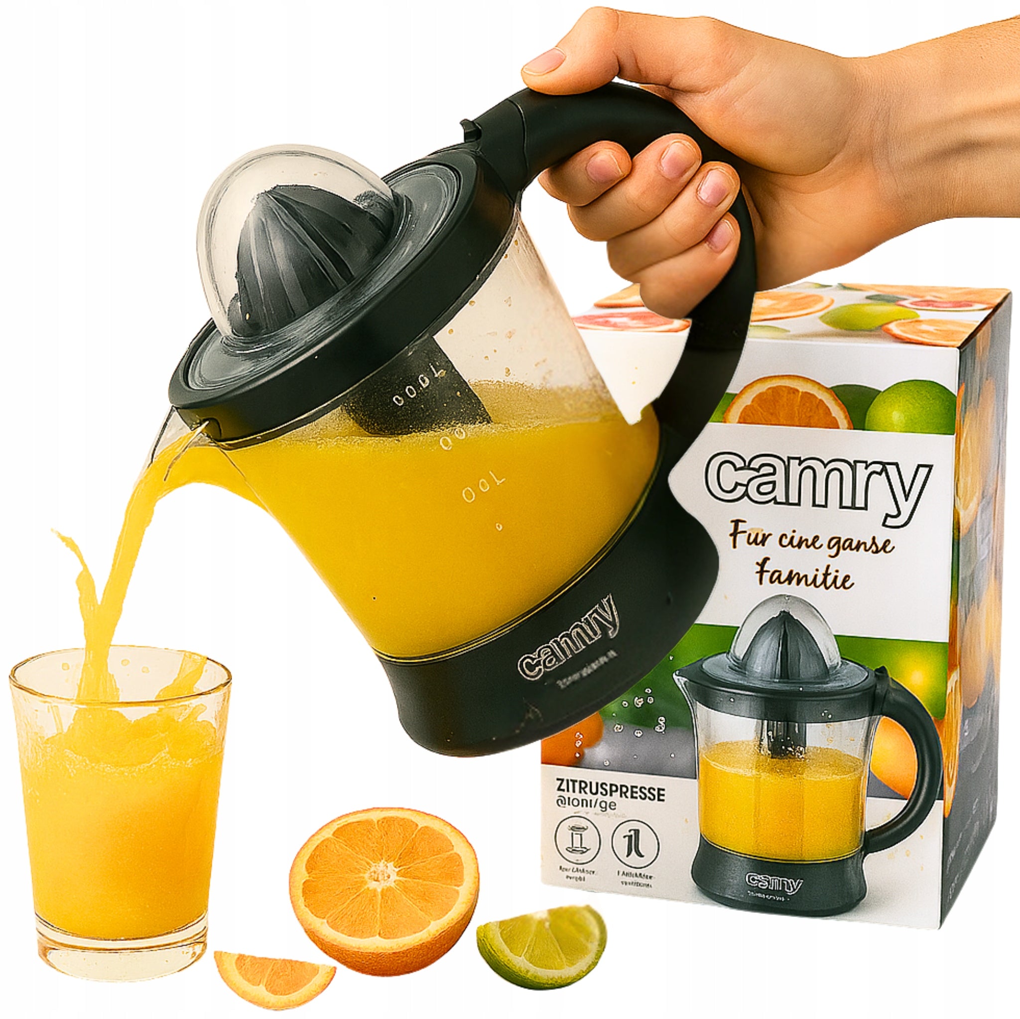 Elektrinė citrusinių vaisių sulčiaspaudė virtuvei, 60W, dvikryptė, 2 kūgiai, 1L talpa