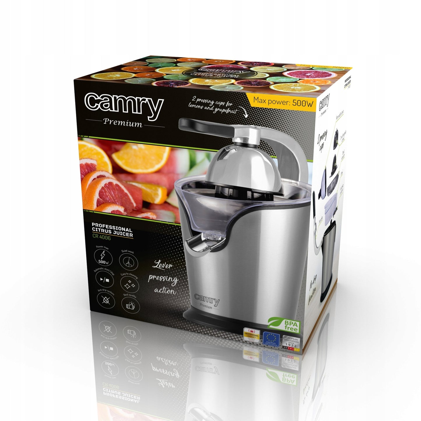 Elektrinė citrusinių sulčiaspaudė, buitinė technika, virtuvė, sultys 500W, sidabrinė, 1L