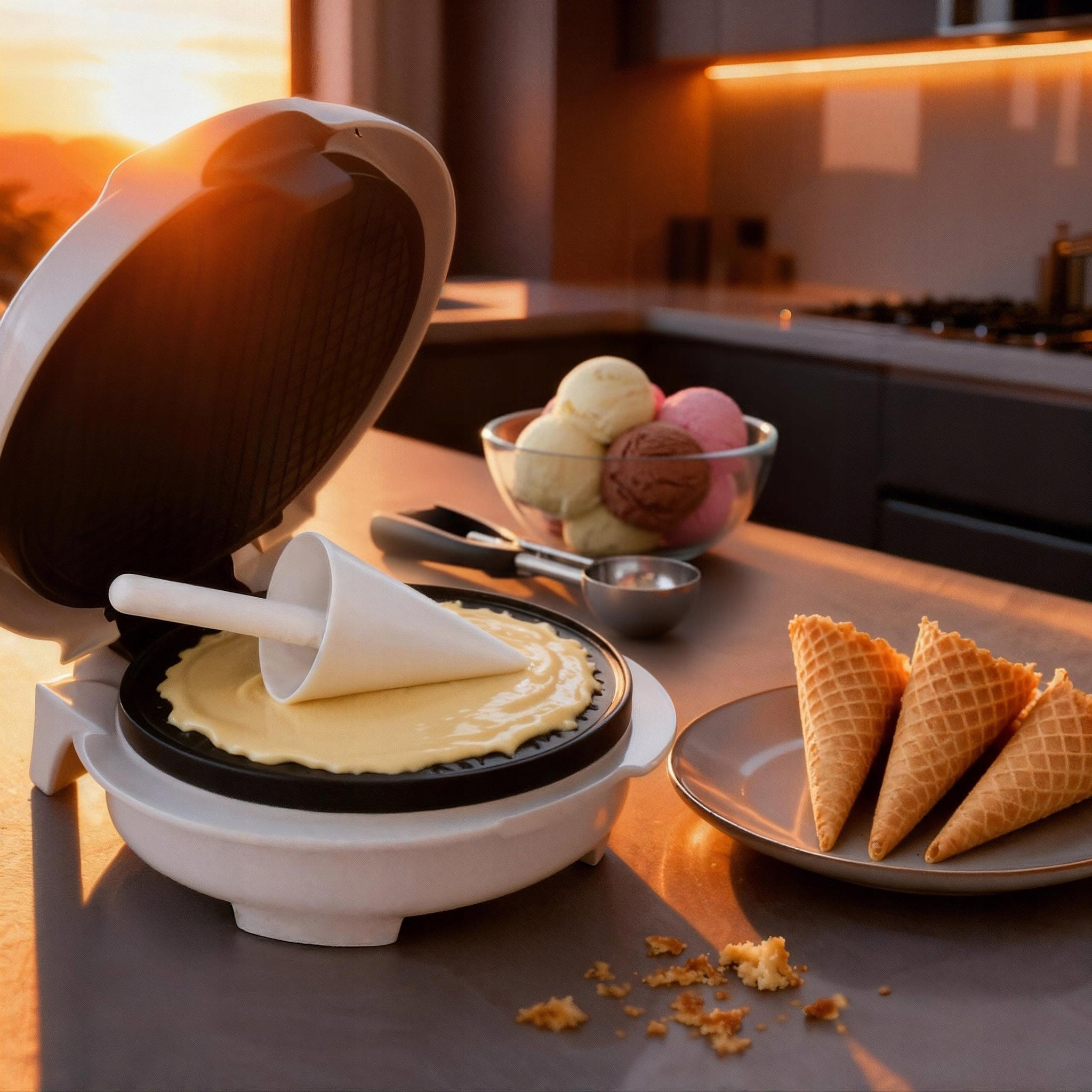 Vaflinė ragučių, vamzdelių, dubenėlių, nepridegančios plokštelės, galinga 1500W