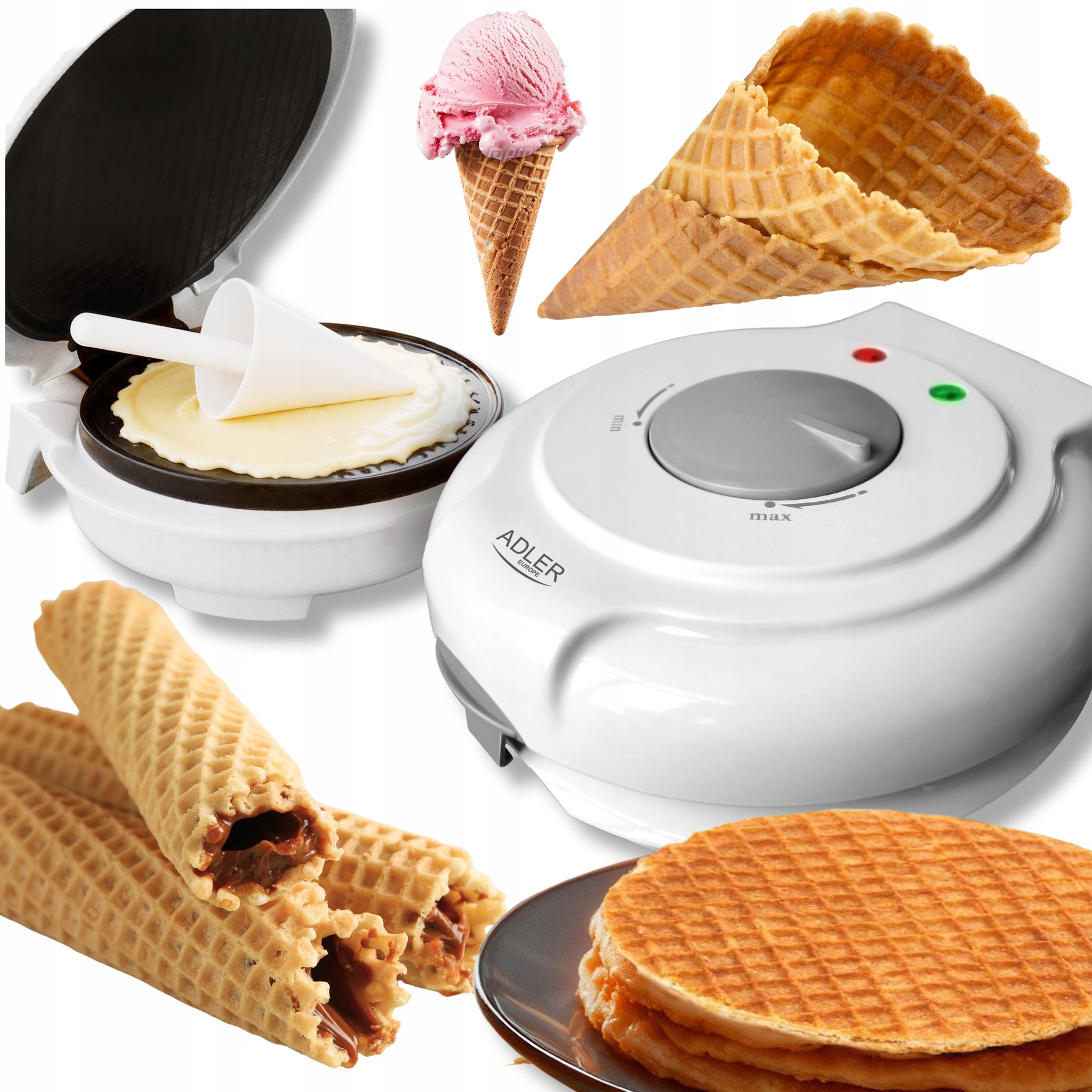 Vaflinė ragučių, vamzdelių, dubenėlių, nepridegančios plokštelės, galinga 1500W