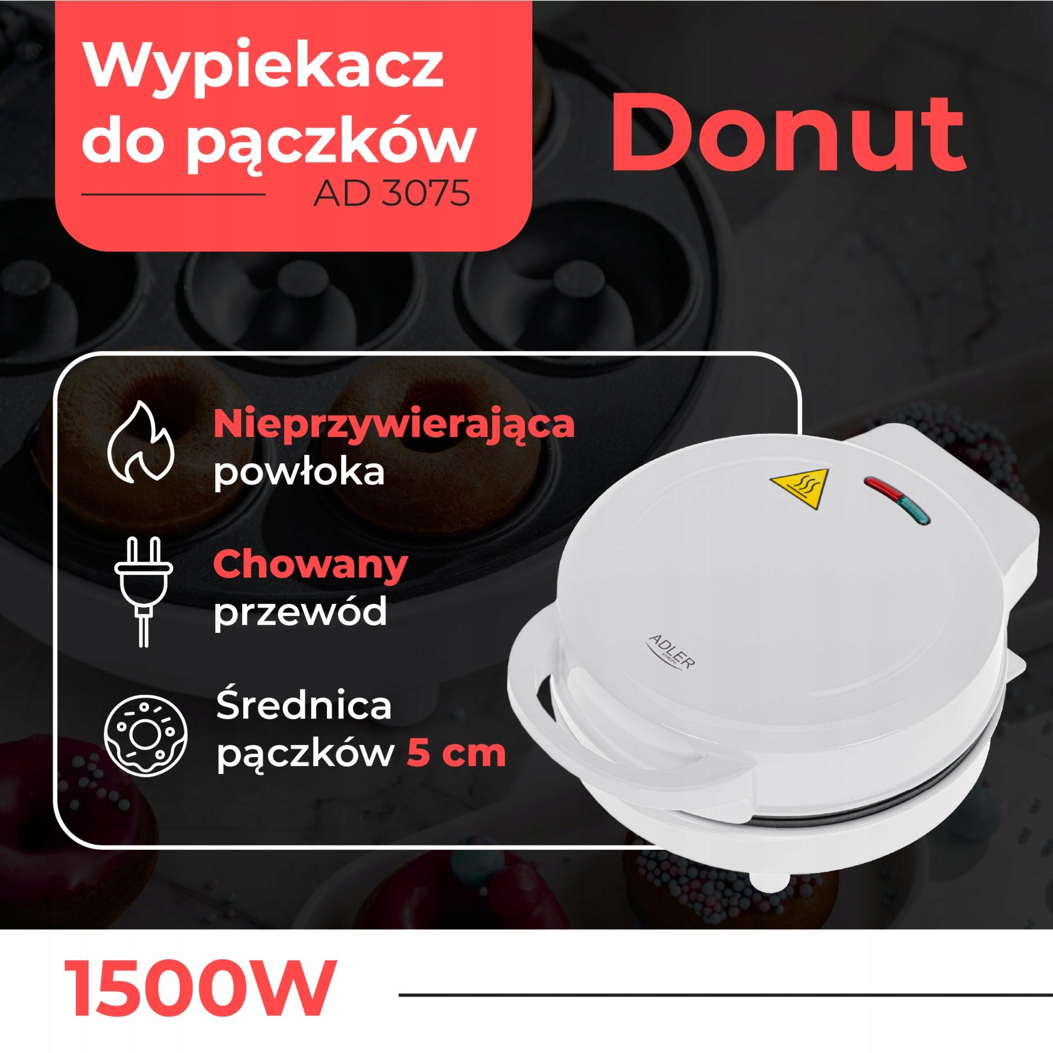 Spurgų kepimo aparatas, 5cm, 1500W, nepridegančia danga