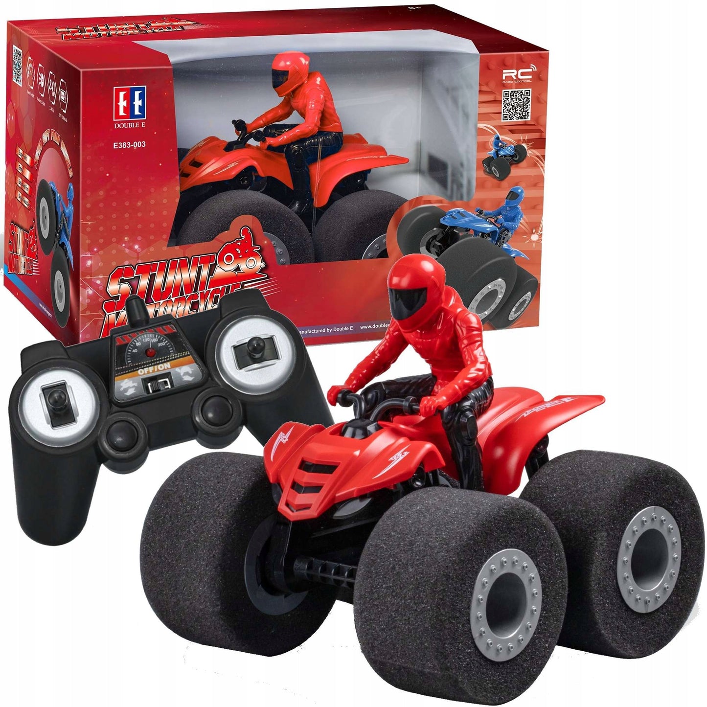 NUOTOLINIU BŪDU VALDOMAS MOTOCIKLAS, MOTORAS, AKROBATINIS QUAD RC SU DIDELĖMIS PUTŲ GUMOS RATUKAIS