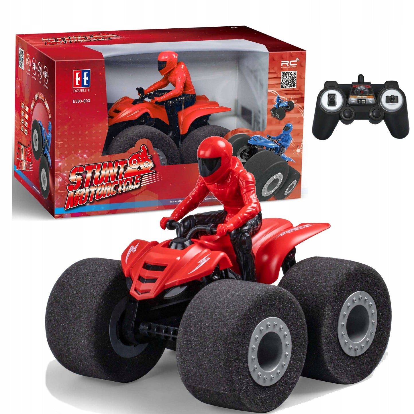 NUOTOLINIU BŪDU VALDOMAS MOTOCIKLAS, MOTORAS, AKROBATINIS QUAD RC SU DIDELĖMIS PUTŲ GUMOS RATUKAIS