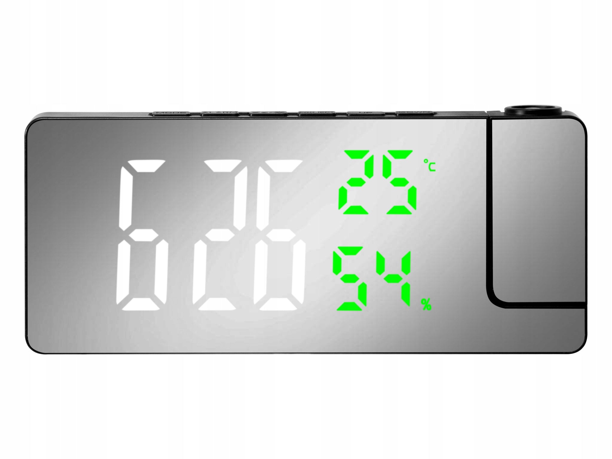 ELEKTRONINIS ŽADINTUVAS SU SKAITMENIU, LED PROJEKTORIUMI, VEIDRODŽIU IR TERMOMETRU