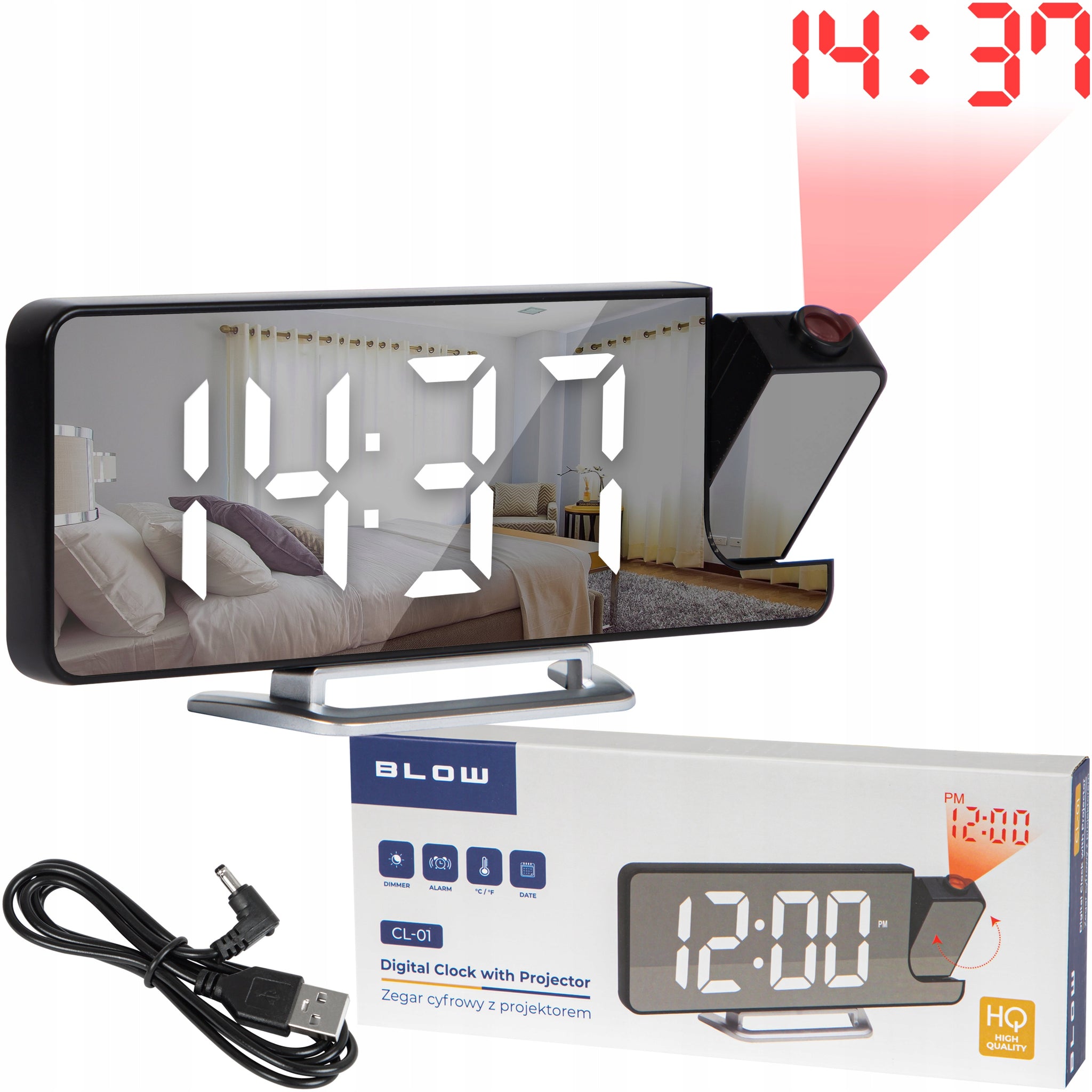 ELEKTRONINIS SKAITMENINIS ŽADINTUVAS SU LED PROJEKTORIUMI VEIDRODIS TERMINOMĖTRIS