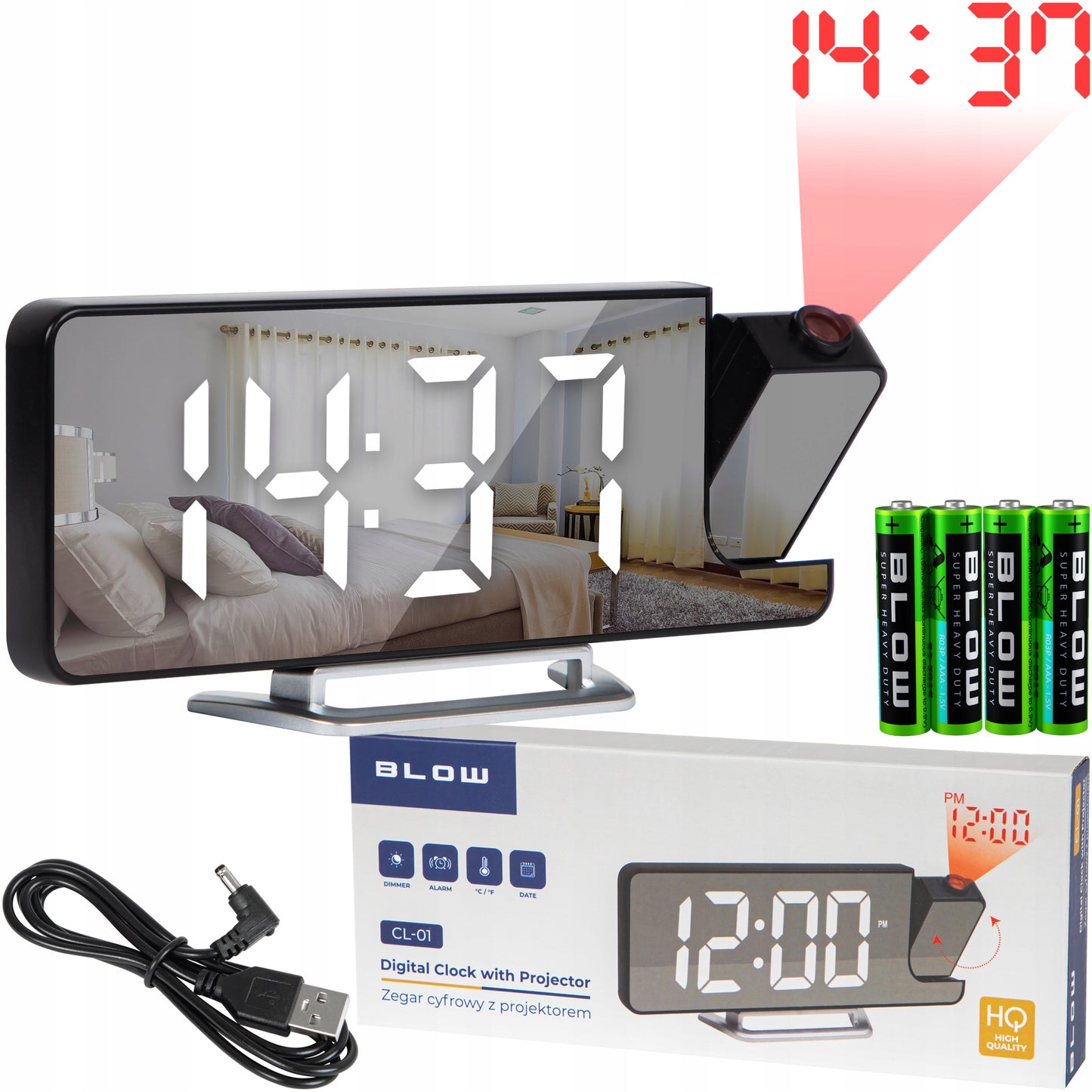 ELEKTRONINIS SKAITMENINIS ŽADINTUVAS SU LED PROJEKTORIUMI VEIDRODIS TERMINOMĖTRIS