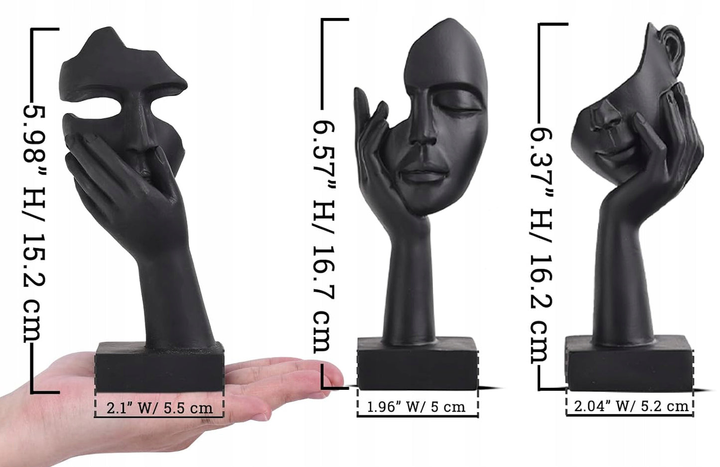 RINKINYS 3 X FIGURĖLĖ MYSLICIELE RANKA SU VEIDU JUODA SPALVA