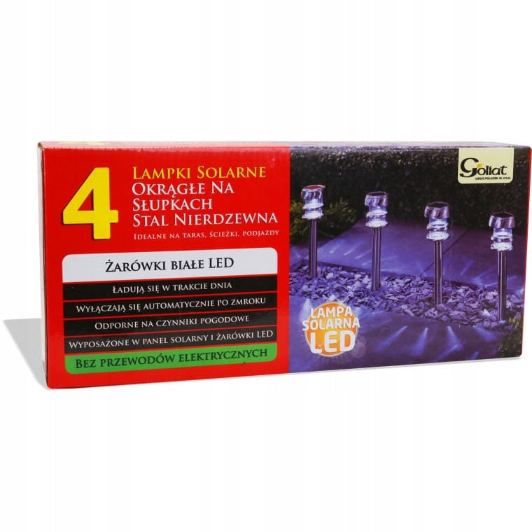 Rinkinys 4 saulės šviestuvų su sutemų jutikliu, įsmeigiamas į žemę