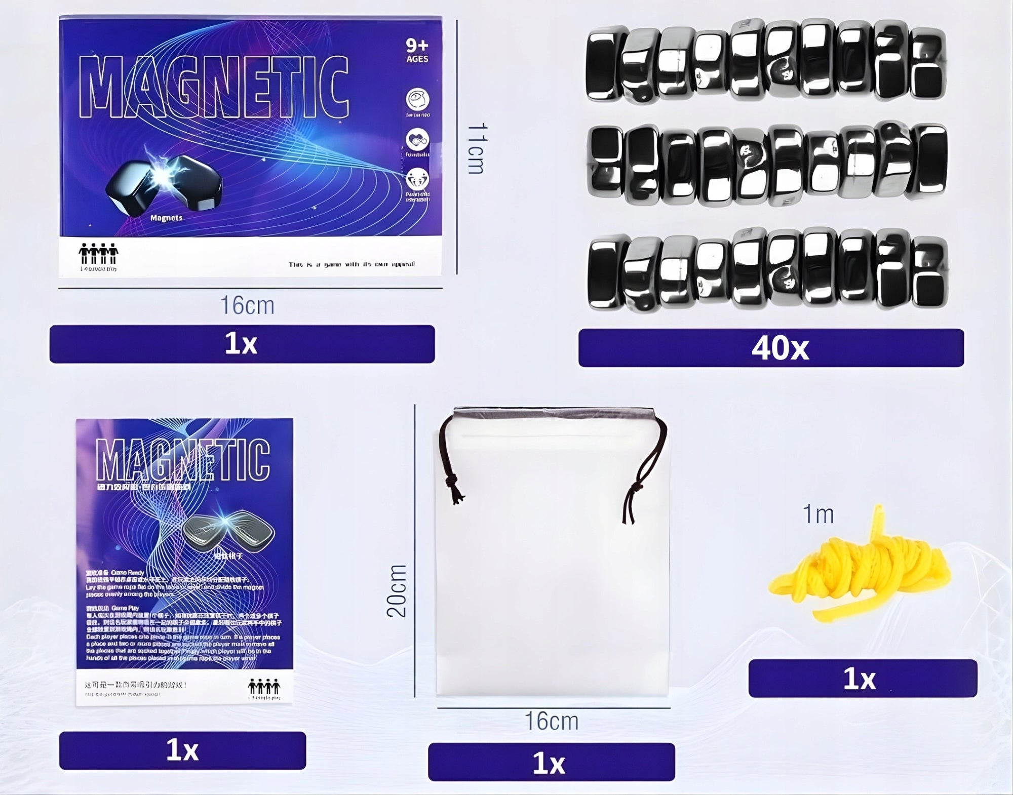 40vnt. magnetinių akmenukų rinkinys; magnetai; raištelis; edukacinis žaidimas vaikams