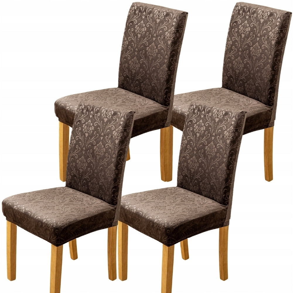 4 VNT. VELIŪRINĖ KĖDĖS DĖKLŲ KOMPLEKTAS UNIVERSALUS KĖDĖMS OEKO TEX RUDOS SPALVOS