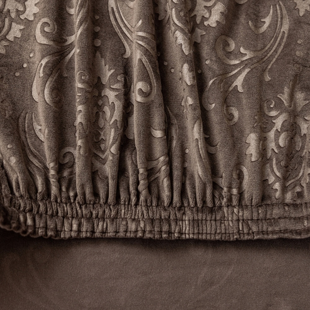 4 VNT. VELIŪRINĖ KĖDĖS DĖKLŲ KOMPLEKTAS UNIVERSALUS KĖDĖMS OEKO TEX RUDOS SPALVOS