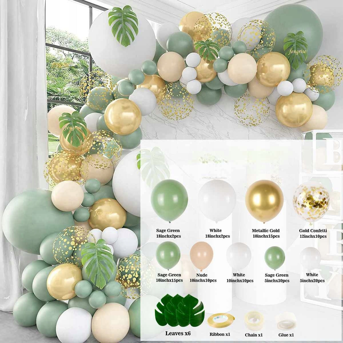 ŽALIAUKŠČIŲ IR AUKSO BALIONŲ RINKINYS BOHO KRIKŠTYNOS METINĖS JŪSŲ VAIKO GIMTADIENIO ŠVENTĖ