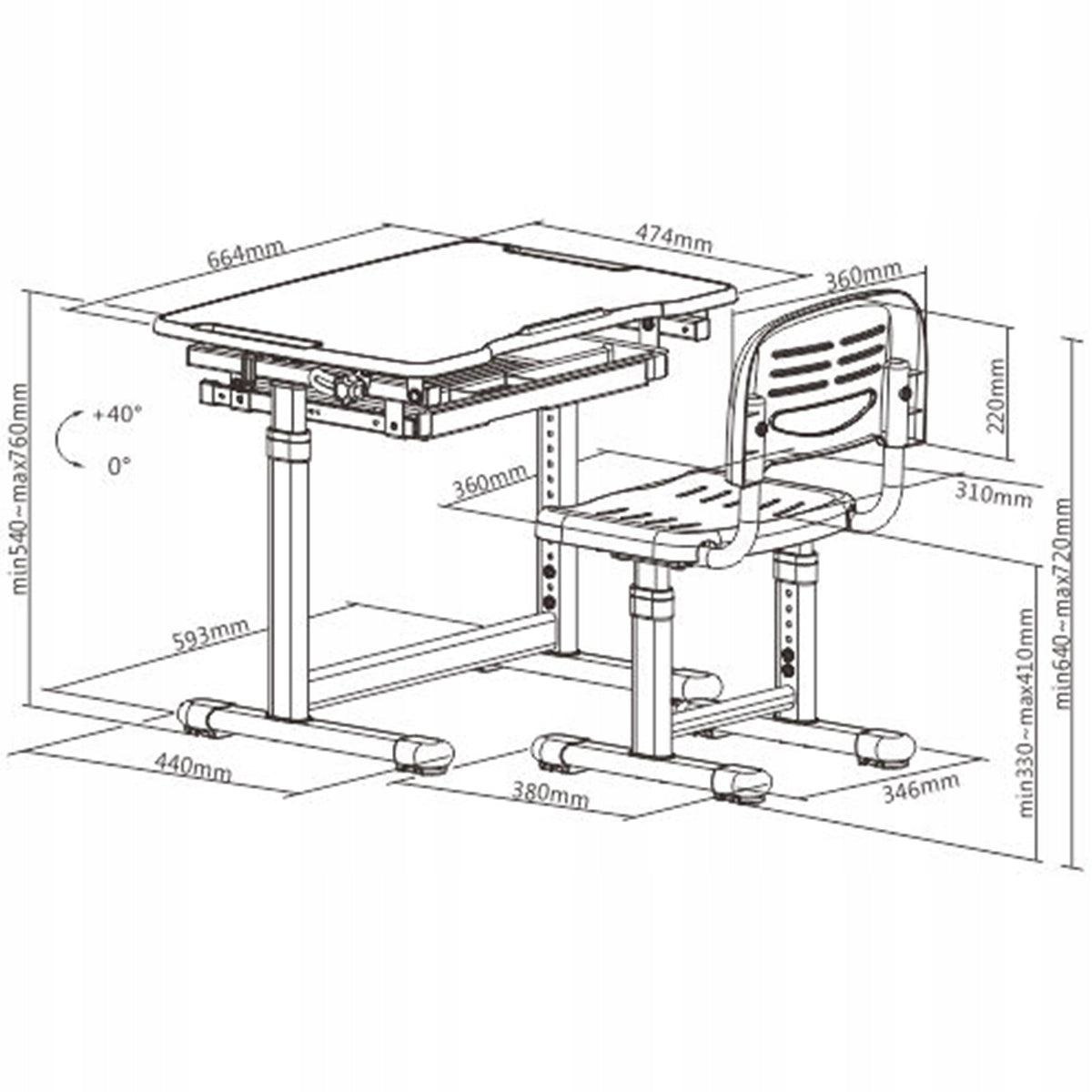 Vaikiško rašomojo stalo ir kėdės rinkinys su REGULIUOJAMAUKŠČIU Spacetronik mėlynas