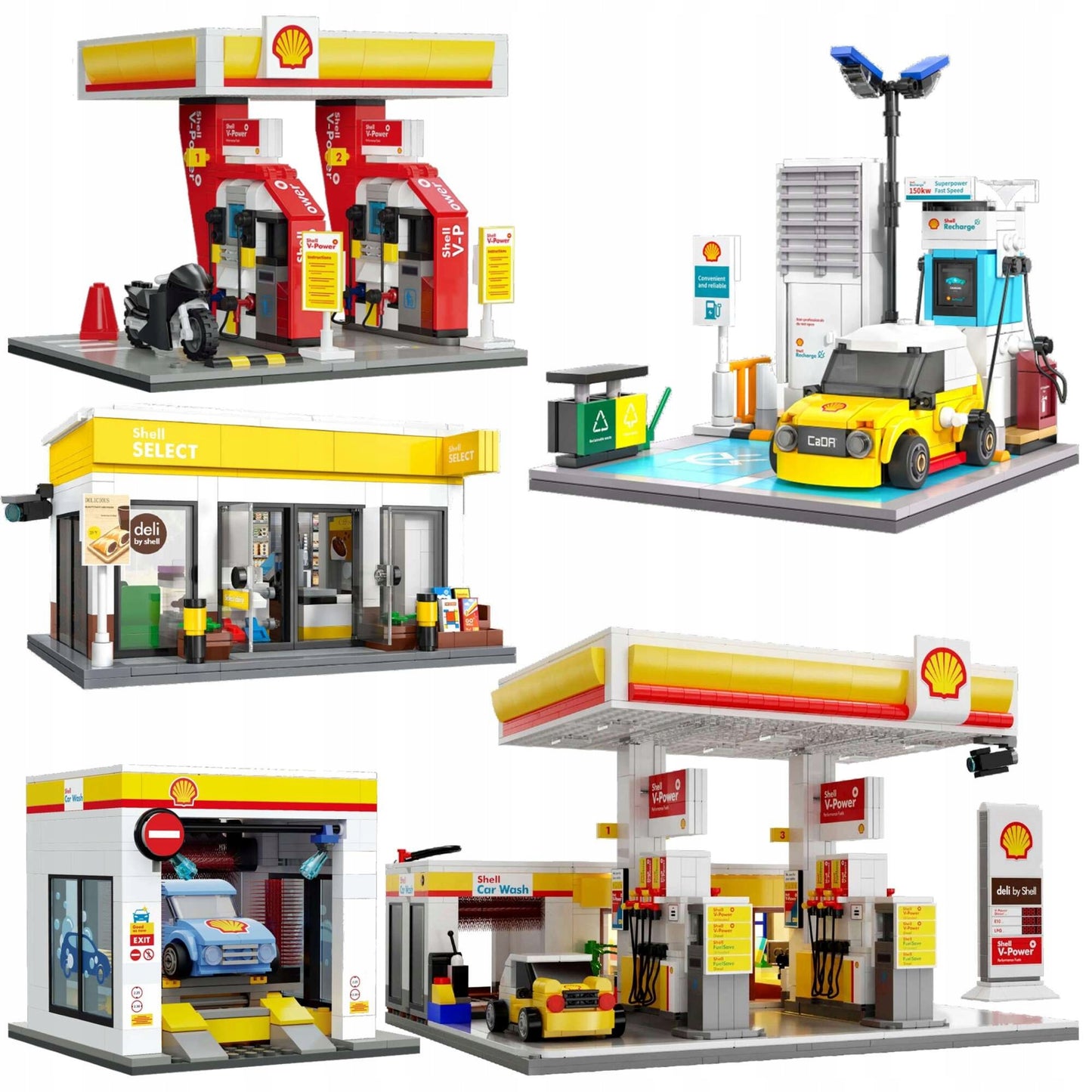 Rinkinys CADA Konstrukciniai blokeliai Shell Degalinė Automobilių plovykla