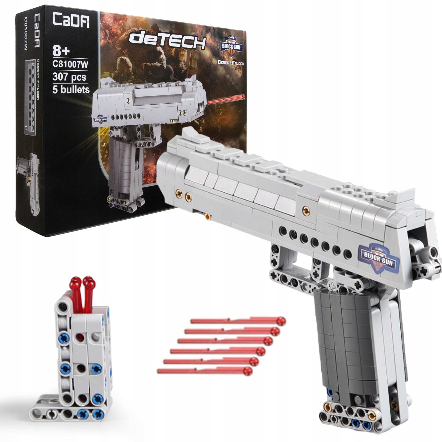 Statybinių kaladėlių rinkinys CADA DESERT EAGLE, pistoletas su 5 kulkomis