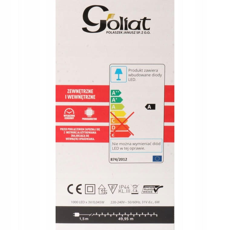 Lauko girliandos 50m 8 funkcijos 1000 LED, programuojamas laikmatis Kalėdinei eglei Goliat