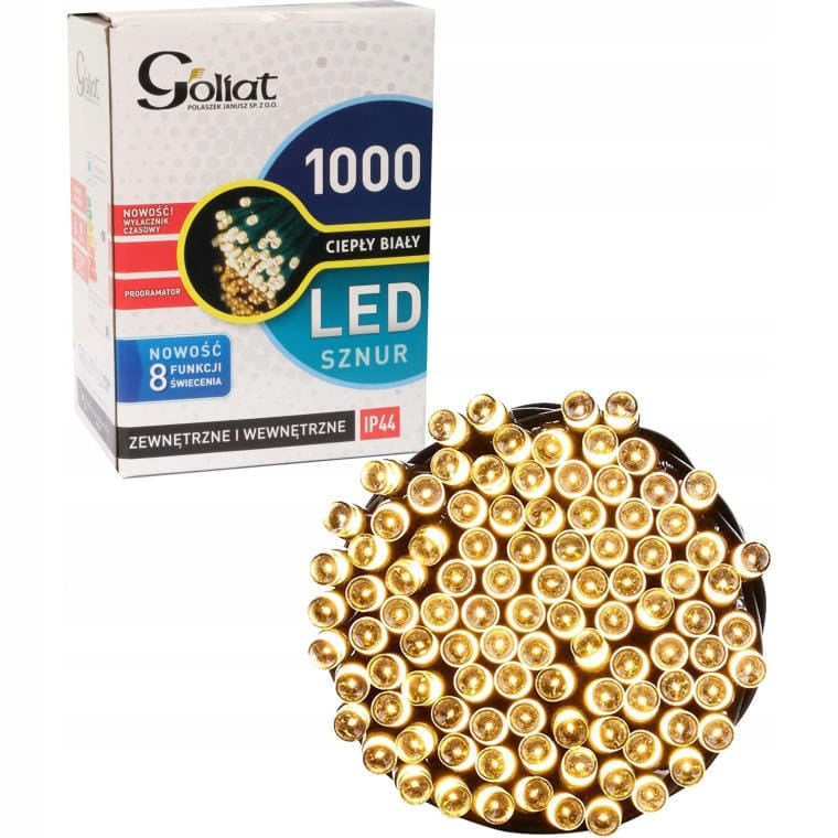 Lauko girliandos 50m 8 funkcijos 1000 LED, programuojamas laikmatis Kalėdinei eglei Goliat