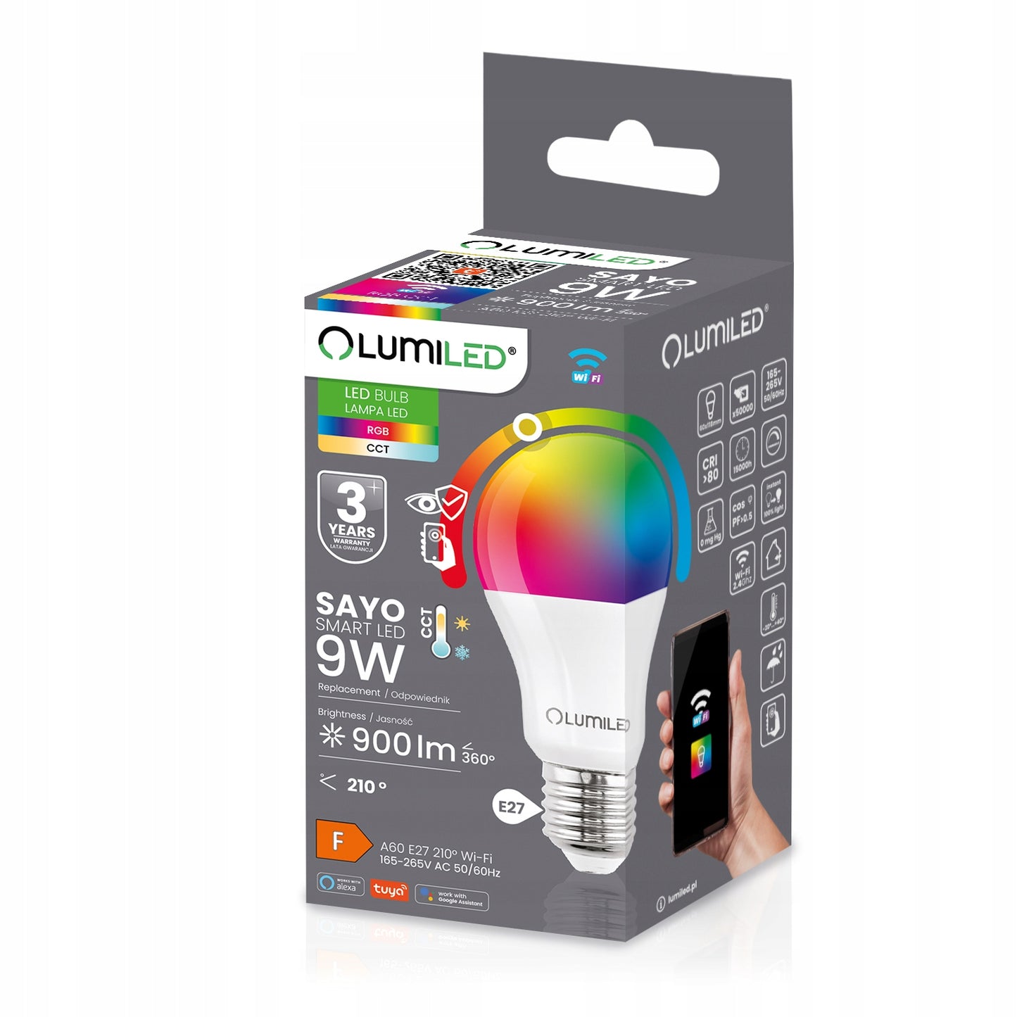 LED E27 A60 9W = 60W RGB TUYA pritemstamas Išmanusis WiFi SMART lemputė