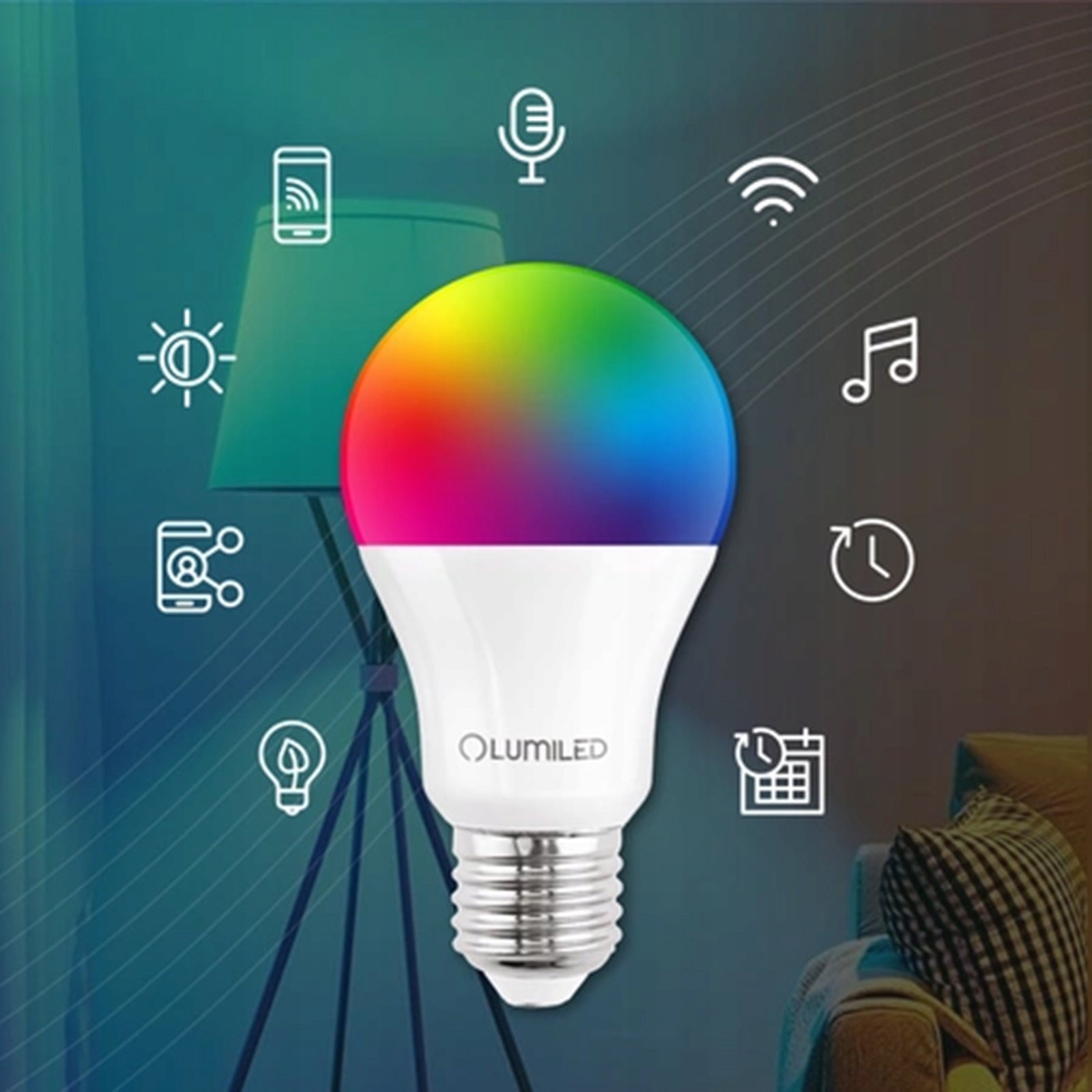 LED E27 A60 9W = 60W RGB TUYA pritemstamas Išmanusis WiFi SMART lemputė