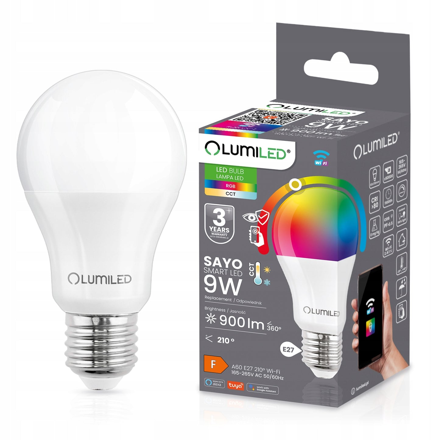 LED E27 A60 9W = 60W RGB TUYA pritemstamas Išmanusis WiFi SMART lemputė