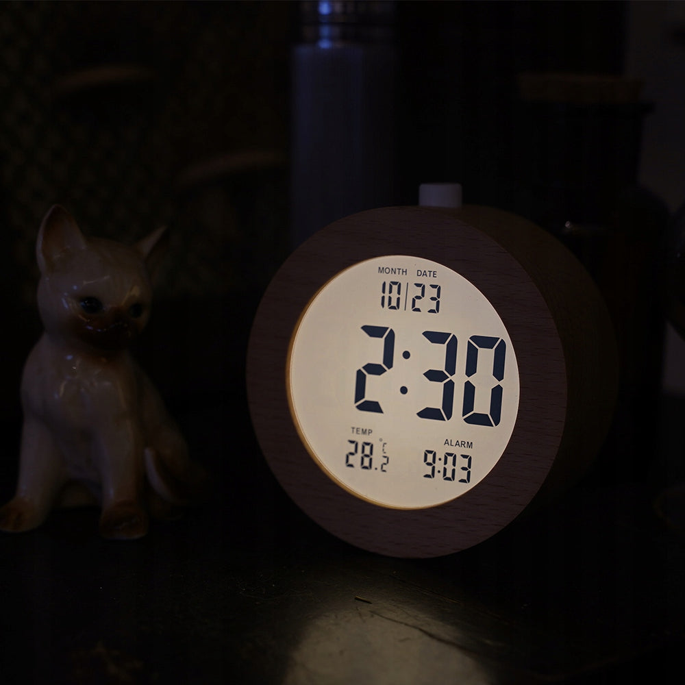 Skaitmeninis žadintuvas, stovintis medinis, elektroninis žadintuvas + 3 baterijos