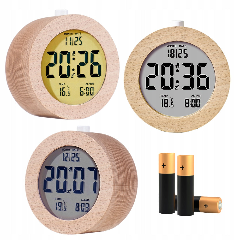 Skaitmeninis žadintuvas, stovintis medinis, elektroninis žadintuvas + 3 baterijos