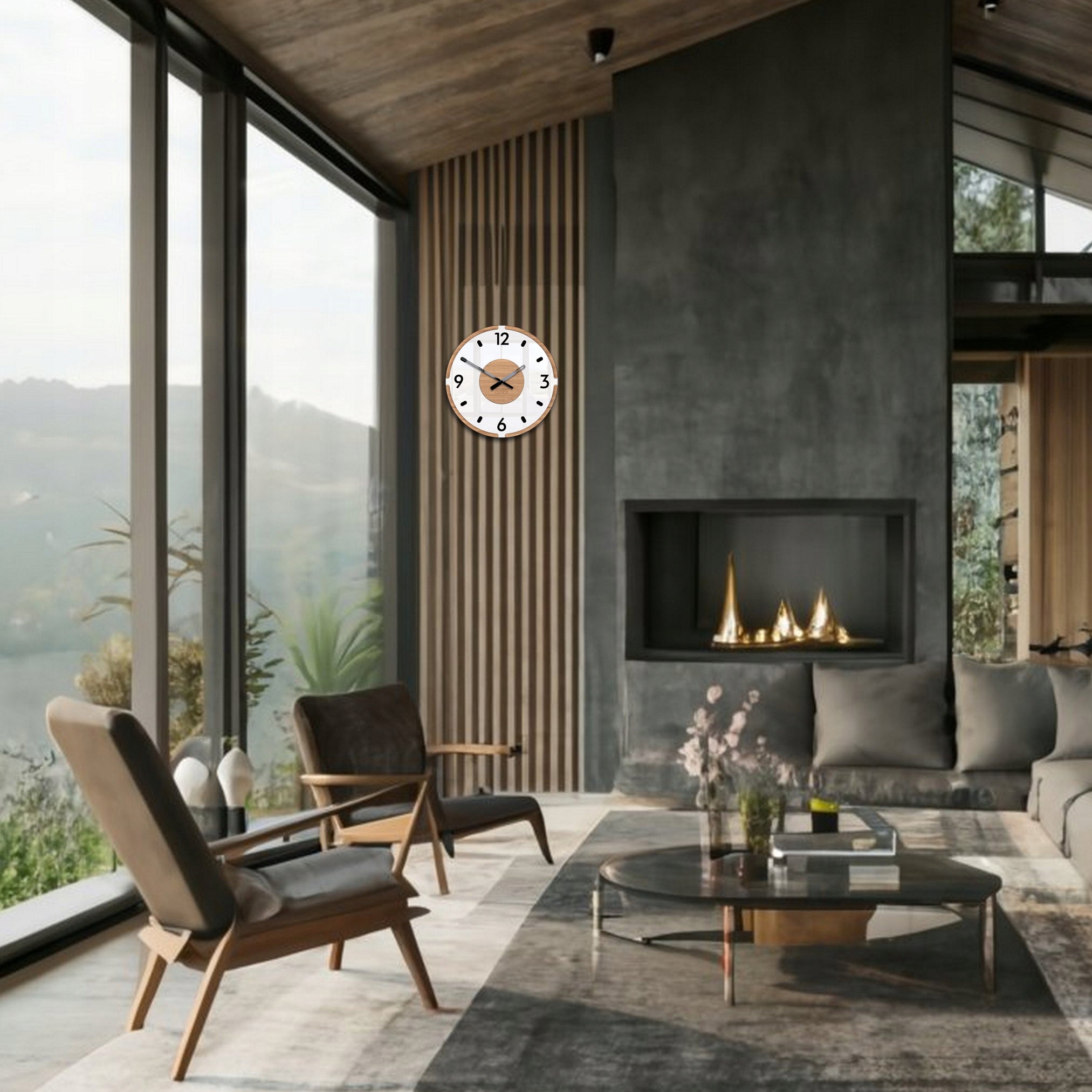 Sieninis laikrodis DUBAI 30 cm – tylus mechanizmas, „premium scandi 3D“ dizainas