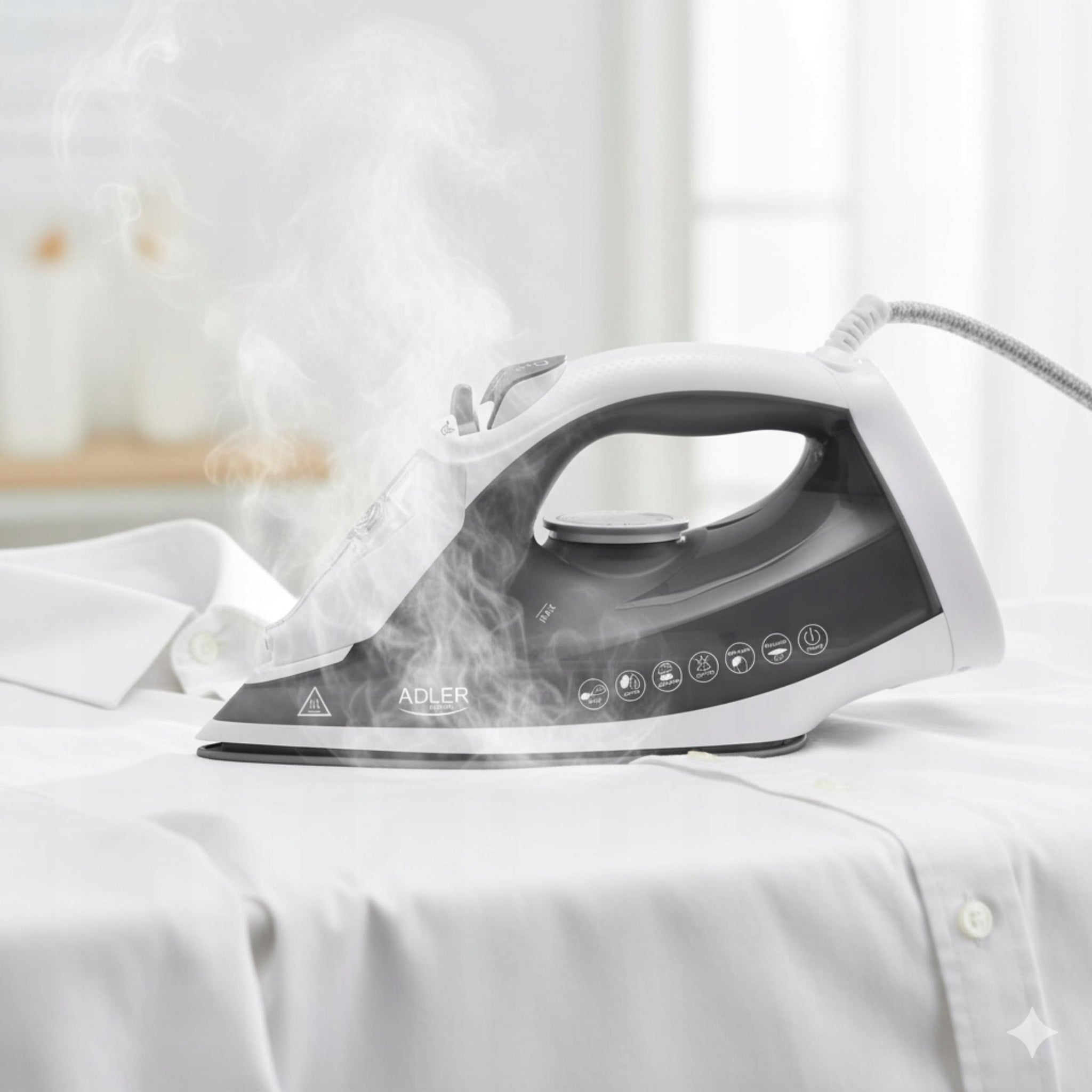 Galingas 2600W garinis lygintuvas Strażak su ANTI-CALC ir ANTI-DRIP funkcijomis, vertikaliam lyginimui