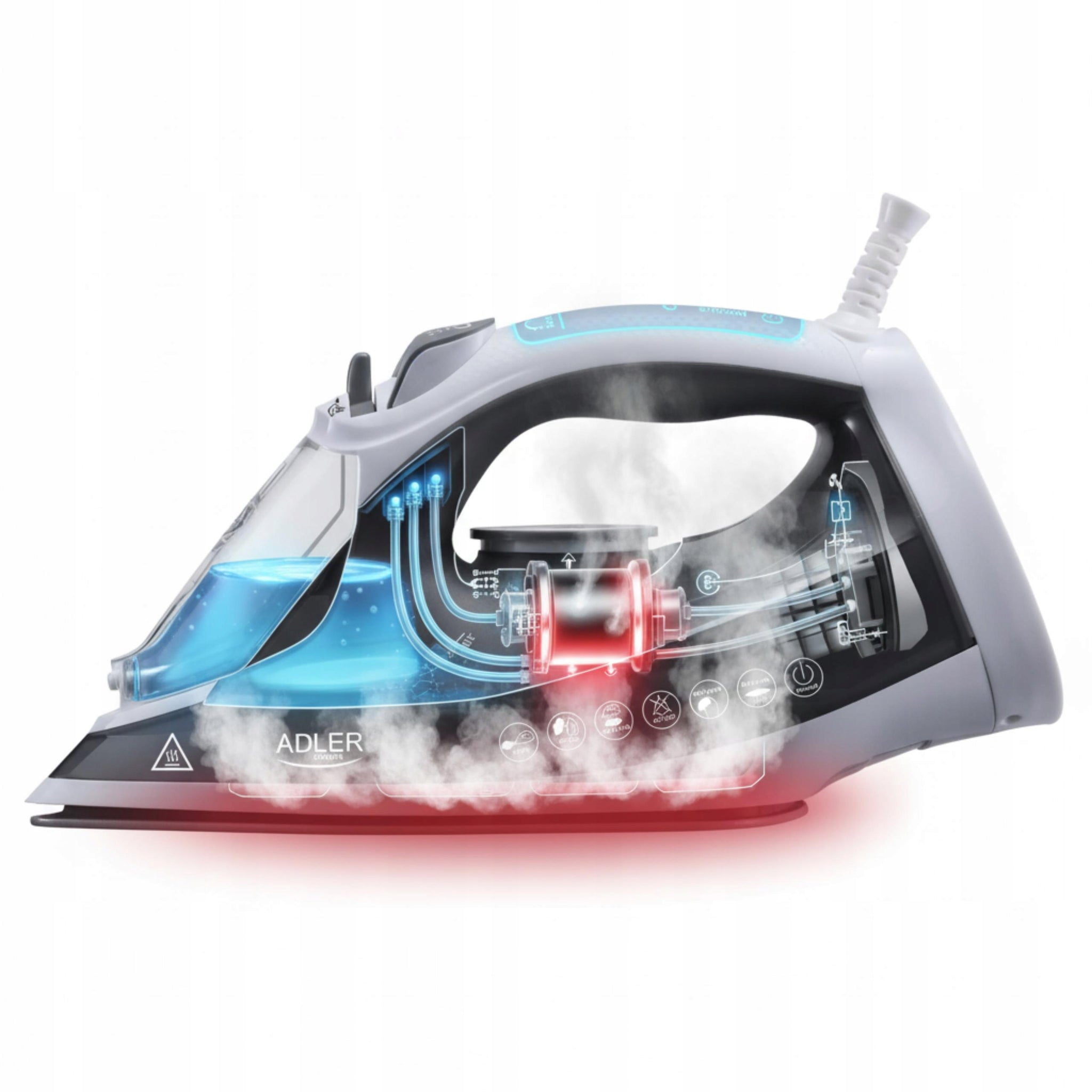 Galingas 2600W garinis lygintuvas Strażak su ANTI-CALC ir ANTI-DRIP funkcijomis, vertikaliam lyginimui