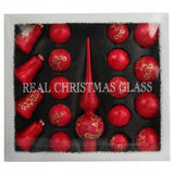 Rinkinys 18 raudonų stiklinių burbulų su viršūne Kalėdoms Papuošimas