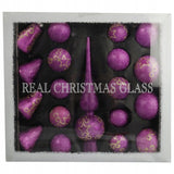 18 stiklinių burbulų rinkinys su viršūnėle, violetinis KALĖDOS ANT KALĖDINĖS EGLĖS