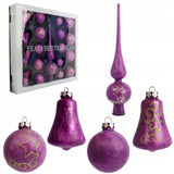 18 stiklinių burbulų rinkinys su viršūnėle, violetinis KALĖDOS ANT KALĖDINĖS EGLĖS