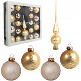Rinkinys 18 stiklinių kalėdinių kamuoliukų su auksine viršūne II KALĖDINĖMS DEKORACIJOMS