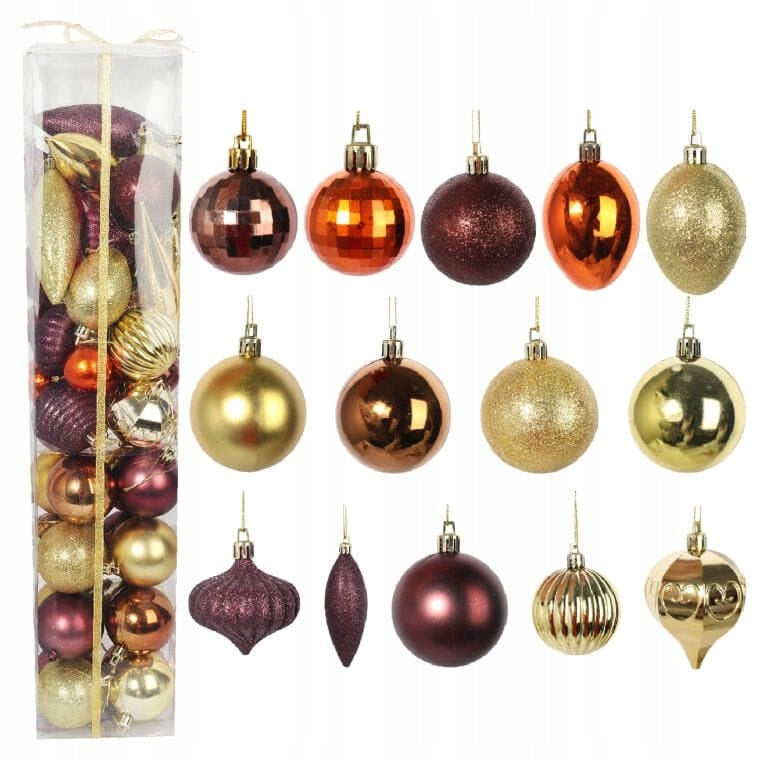 50 Prabangių plastikinių kalėdinių burbulų rinkinys, įvairių spalvų ir dydžių