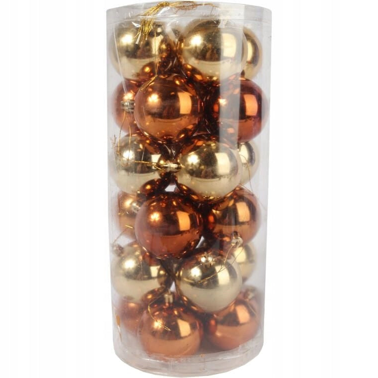 Plastikinių kamuoliukų rinkinys Auksiniai rudi 24 vnt. 8 cm Eglutės papuošimui